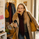 Warum Zeitmanagement-Tipps nicht helfen: Wie deine Kindheit deinen Kalender steuert. Eine Frau, die mit einem Brot im Mund getresst aus der Tür geht.